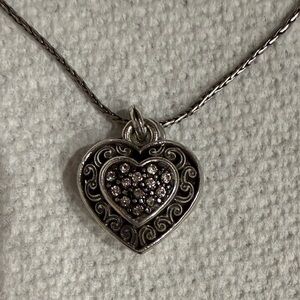 Brighton Silver Heart Locket Pendant Necklace - Elegant Crystal Accents